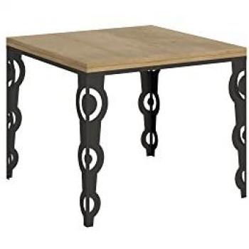 Mesa abatible Karamay Libra 90x90/180 cm Roble Nature con estructura Antracita
