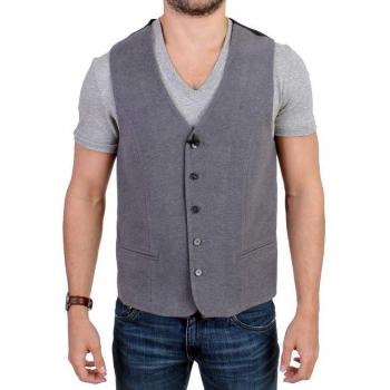 Gray Cotton Blend Casual Vest