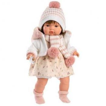 Muñeca Llorens Lola Llorona 38 cm con Chupete, Vestido de Pájaros y Chaqueta en Bolsa