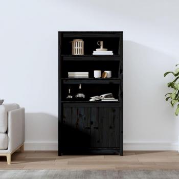 Aparador alto de madera maciza de pino negro 80x35x154 cm - Mueble de Almacenaje para salón, Buffet, Armario Auxiliar y Armario de Almacenamiento