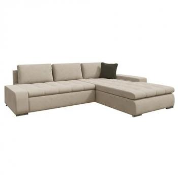 Sofá rinconero Comfivo 147 con función de descanso y caja de ropa de cama, dimensiones 302 x 213 x 80 cm, color marrón claro