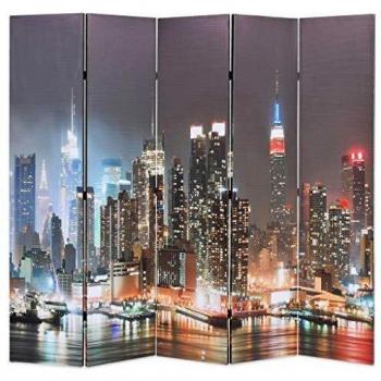 vidaXL Biombo Divisor Plegable Nueva York de Noche Separador de Ambientes Divisor de Estancias Habitación de Madera de Abeto 200x170 cm