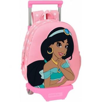 Mochila Escolar con Ruedas Safta 3D Jasmine Disney Rosa (28x10x67 cm)