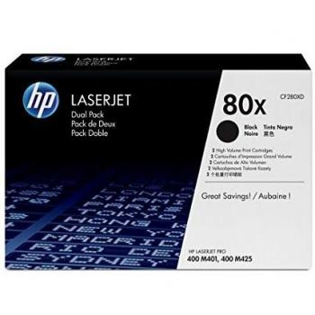HP 80X High Yield Black Toner Cartridge Twin Pack, Original CF280XD, 6.9K Pages Each