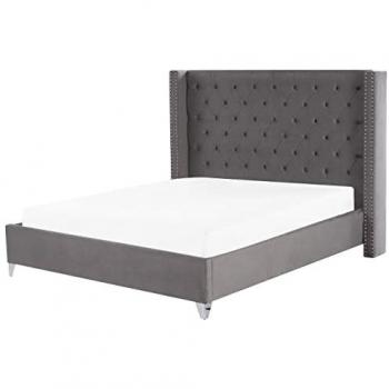 Cama con somier de terciopelo gris plateado 180 x 200 cm Lubbon