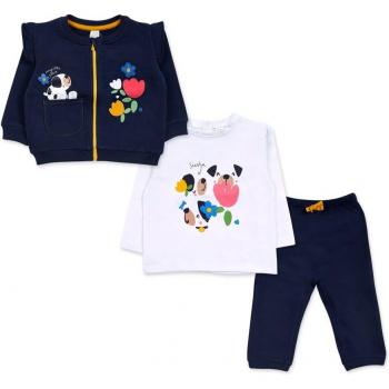 Conjunto de bebé niña Tuc Tuc de tres piezas en azul marino y blanco