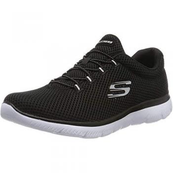 Zapatillas Deportivas Skechers Summits Quick Lapse Mujer Black con cordones elásticos, plantilla Memory Foam y diseño en malla negra con detalles en blanco, talla 41 EU