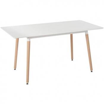 Mesa de Comedor Extensible Blanca con Patas de Madera de Haya, MDF, 120-150 cm, para 4 Personas
