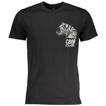 Cavalli Class Black Cotton T-Shirt with Print Logo - XL