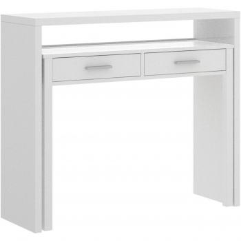Escritorio Multiposición Dghelle con Tapa Extraíble, Consola de Estudio Lineal con 2 Cajones, 99x70h88 cm, Blanco