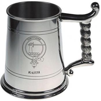 Rait Crest Tankard with Rope Handle in Polished Pewter 1 Pint Capacity