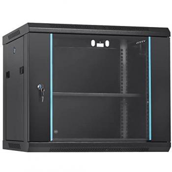 VEVOR 9U Wall-Mounted Network Server Cabinet, 15.5 Depth, Lockable Glass Door, Supports Up to 200 lbs