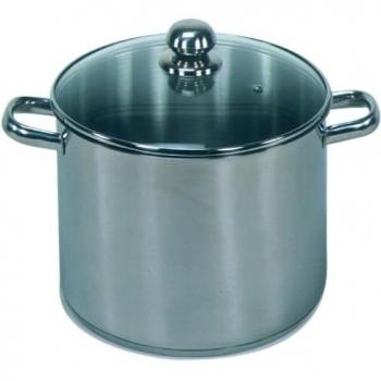 Olla Grande de Acero Inoxidable con Tapa de Vidrio 10L Ø26cm, Ideal para Cocina Inducción