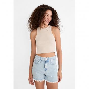 Stradivarius Denim Shorts with Rhinestones - Blue Denim