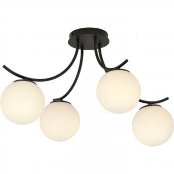 Plafón de techo Emibig Lighting Boston, negro/opalino, 4 luces, metal y cristal, dimensiones: altura 37 cm x longitud 70 cm