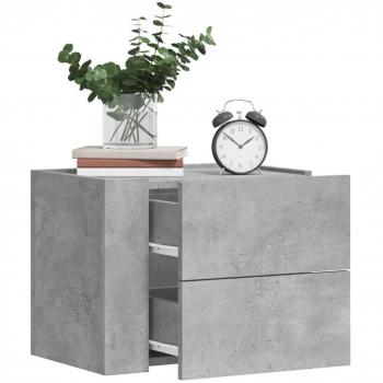 Mesita de noche de pared 45x30x35 cm en Blanco, Negro y Roble Sonoma - Mesitas para habitación, dormitorio, salón y estudio - Incluye 2 unidades en gris hormigón