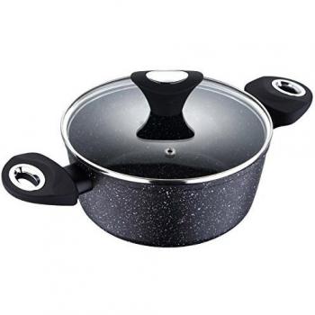 Bergner Cacerola 24X10.5Cm Aluminio Forjado Marble Inducción con Tapa Galaxy, Negro, 16 cm