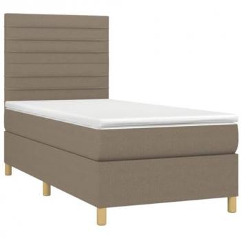 Cama Box Spring con colchón y luces LED, tela gris taupe, 90x190 cm