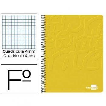 Cuaderno espiral liderpapel folio write tapa blanda 80h 60gr cuadro 4mm con margen color amarillo