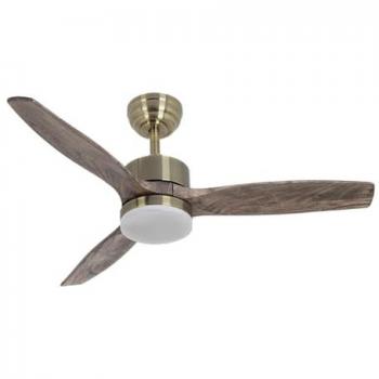 Ventilador de Techo Torino 24W con luz Fabrilamp - Color Cuero, Tres Aspas color Roble, Seis Velocidades ajustables, Tres Temperaturas de Luz, Control Remoto, Temporizador y Memoria