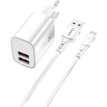 Kit Cargador Rápido Qcharx Apolo 2.4A con Cable USB a Micro USB de 1m - Blanco