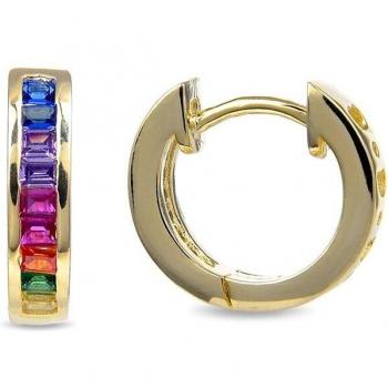 Pendientes de Plata de Ley 925 con Circonita Multicolor y Baño de Oro Amarillo 18K - Tuhato Luxenter