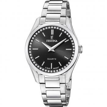 Reloj Festina Mademoiselle F20583/4 para Mujer, Analógico, Esfera Negra, Caja de Acero Inoxidable 316L Gris Plata