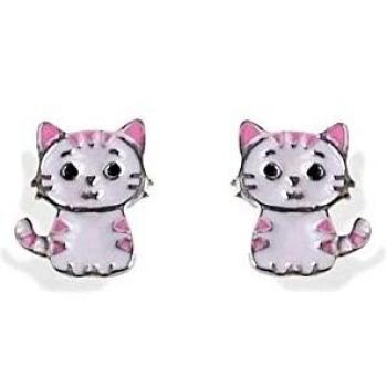 Pendientes plata Ley 925m niña 6mm. gato esmaltado tornillo
