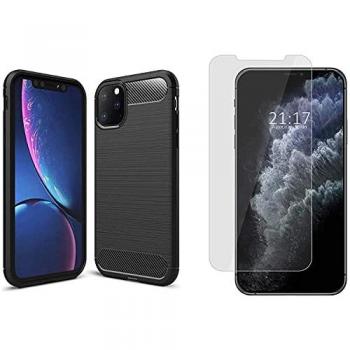 Pack 2 en 1 Funda Gel Tipo Carbono + Protector de Cristal Templado para iPhone 11 Pro Max (6.5)