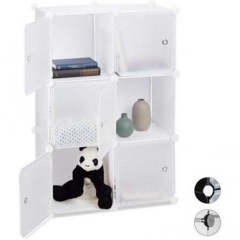 Estantería Modular Relaxdays con 6 Puertas, Divisores y Manijas, Plástico, Blanco, 97.5 x 66 x 32 cm