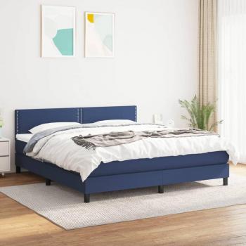 Cama box spring con colchón de muelles en tela azul 160x200 cm
