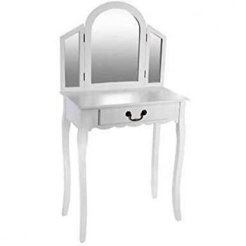 Tocador Aurell con Espejo y Cajón Blanco 65cm, Melamina, Cristal Blanco, dimensiones 65x128x36