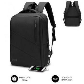 Subblim City Backpack Mochila para Portátiles hasta 15.6 con Puerto USB, Poliéster Oxford Negra SUB-BP-2BL2002