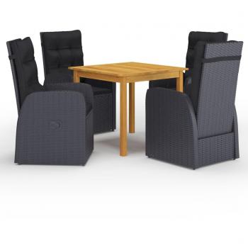 Juego de comedor para jardín 5 piezas negro