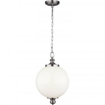 Lámpara colgante Parkman grande de acero cepillado y cristal opal con 1 luz E27