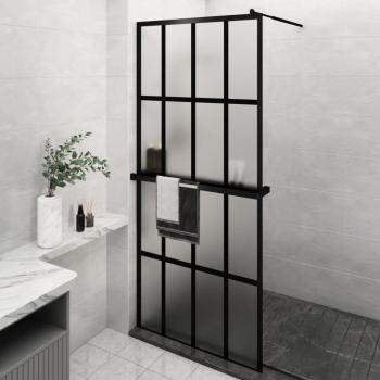 Mampara de ducha con estante de vidrio ESG y aluminio negro 100x195cm