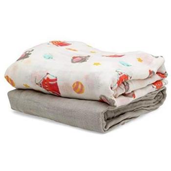 Set de 2 Muselinas Ecológicas de Bambú Suaves y Protectoras 120x120cm Gris/Circo