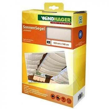 Windhager Toldo Liso” Vela de protección Solar tecnología de tensado de Cables 420 x 140 cm, Ideal para pérgola o Invernadero, Blanco, 10872