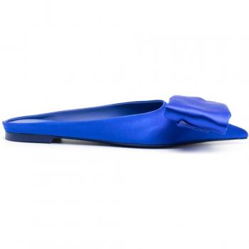 Ferragamo Women's Bow Leather Slippers Sandal in Blue, Size 8, Model 01F792