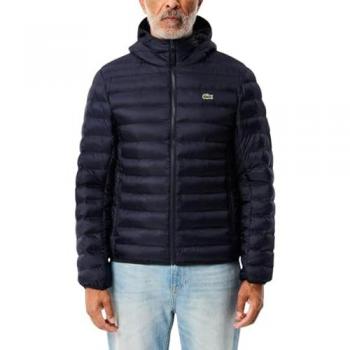 Lacoste Men's Navy Blue Puffer Jacket with Hood and Small Logo - Size M/L