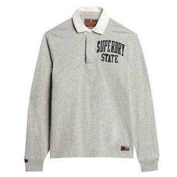 Camiseta de Rugby Vintage Athletic Superdry Gris XL, Casual, Algodón, Manga Larga