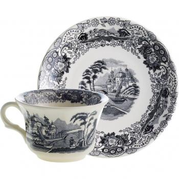 Taza de té con plato Ochavado Negro Vistas La Cartuja de Sevilla.