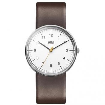 Braun Classic Men's Quartz Watch with Brown Leather Strap and White Dial