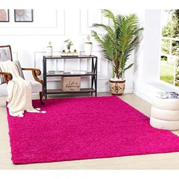 Alfombra Shaggy Unicolor Chic Fucsia 80 x 220 cm, Suave y de Pelo Largo para Sala y Pasillo