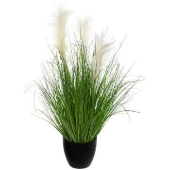Ramo de Hierba Artificial en Maceta de Plástico - Decoración de Interiores y Exteriores, Altura 70 cm, Césped artificial en maceta, Planta Artificial Jj102 Deco Green Herbal Collection