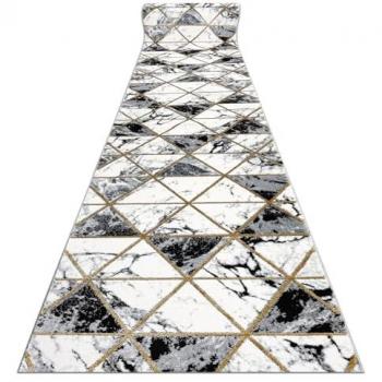 Alfombra de Pasillo Exclusivo Emerald 1020 Glamour, Mármol Elegante, Triángulos Negro/Oro 120x500 cm