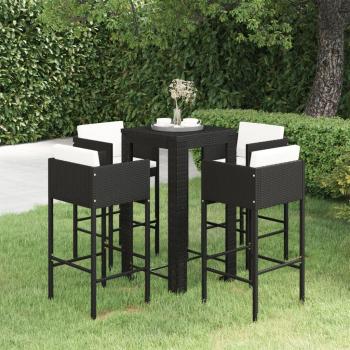 5 Piece Black Poly Rattan Garden Bar Set with Cushions