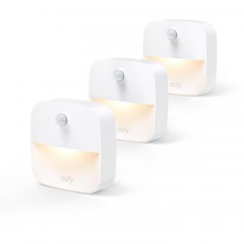 eufy Lumi Stick-On Night Light, Warm White LED, Motion Sensor, Stick-Anywhere, Closet Light, Wall Light for Bedroom, Bathroom, Kitchen, Hallway, Stairs, Energy Efficient, Compact, 3-pack