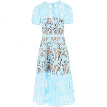 Self-Portrait Women's Lace Midi Dress in Light Blue | Size 8 | RS24181MBL Color BLUE