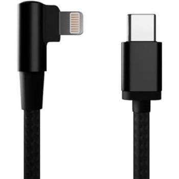 Cable USB 2.0 de 8 Pines Lightning Trenzado en Ángulo, 0,2 m, Negro